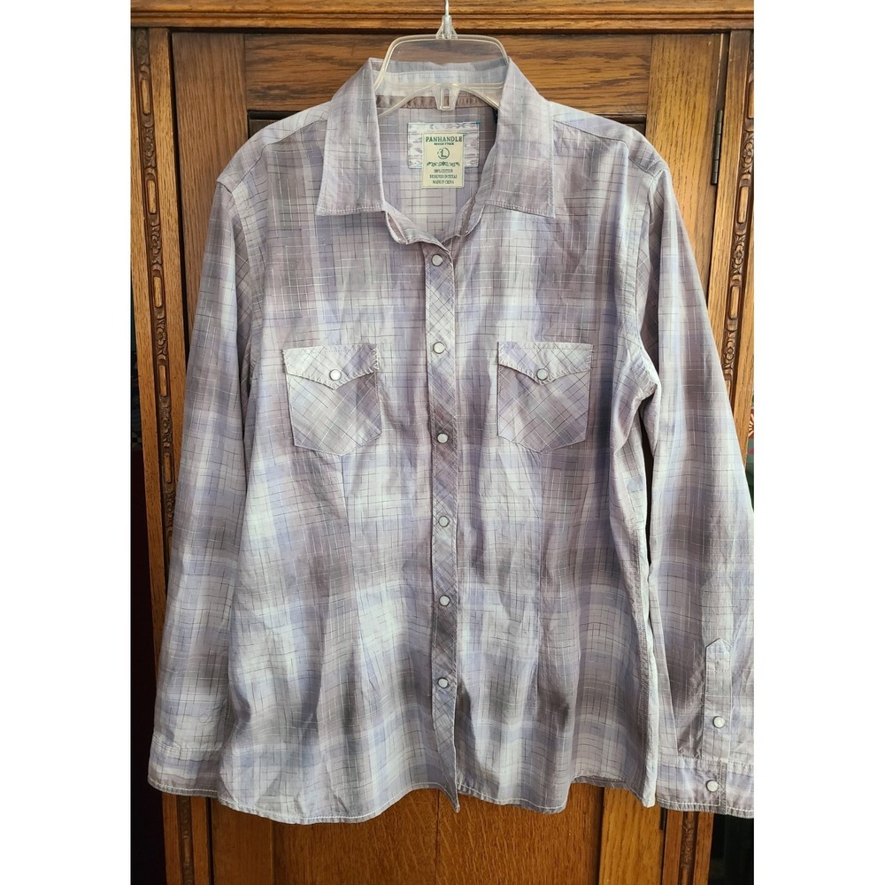 Panhandle Rough Stock Pearl Snap Plaid Button Up Western Cowgirl Shirt Size L